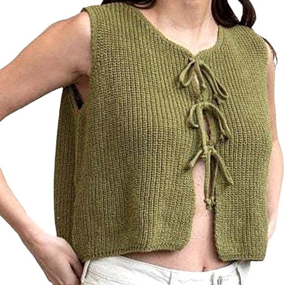Commense Olive Green Knit Sleeveless Top - Picture 1 of 7